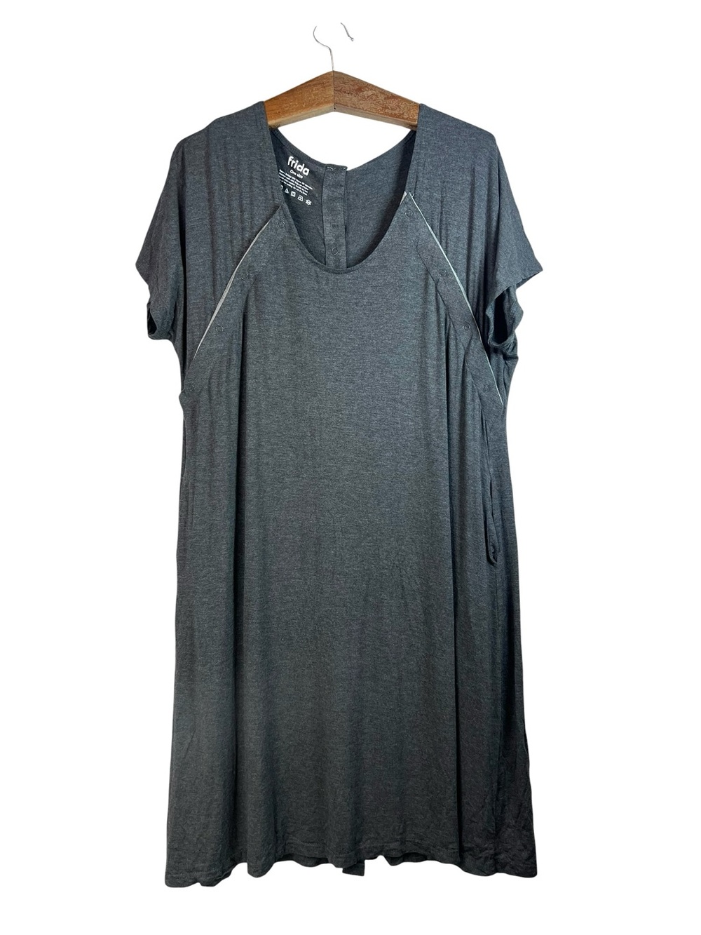Frida Women’s Gray Nursing Delivery Gown One Size Loungewear Sleepwear Pockets